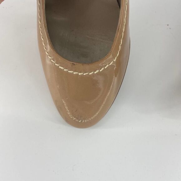 AGL Tan Patent Leather Stacked Wood Heel Pumps womens 38 - Picture 3 of 8